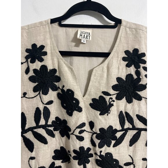Sister Mary Ivy Jane Marta Tunic Dress Beige Black Linen Size Small - Picture 7 of 13